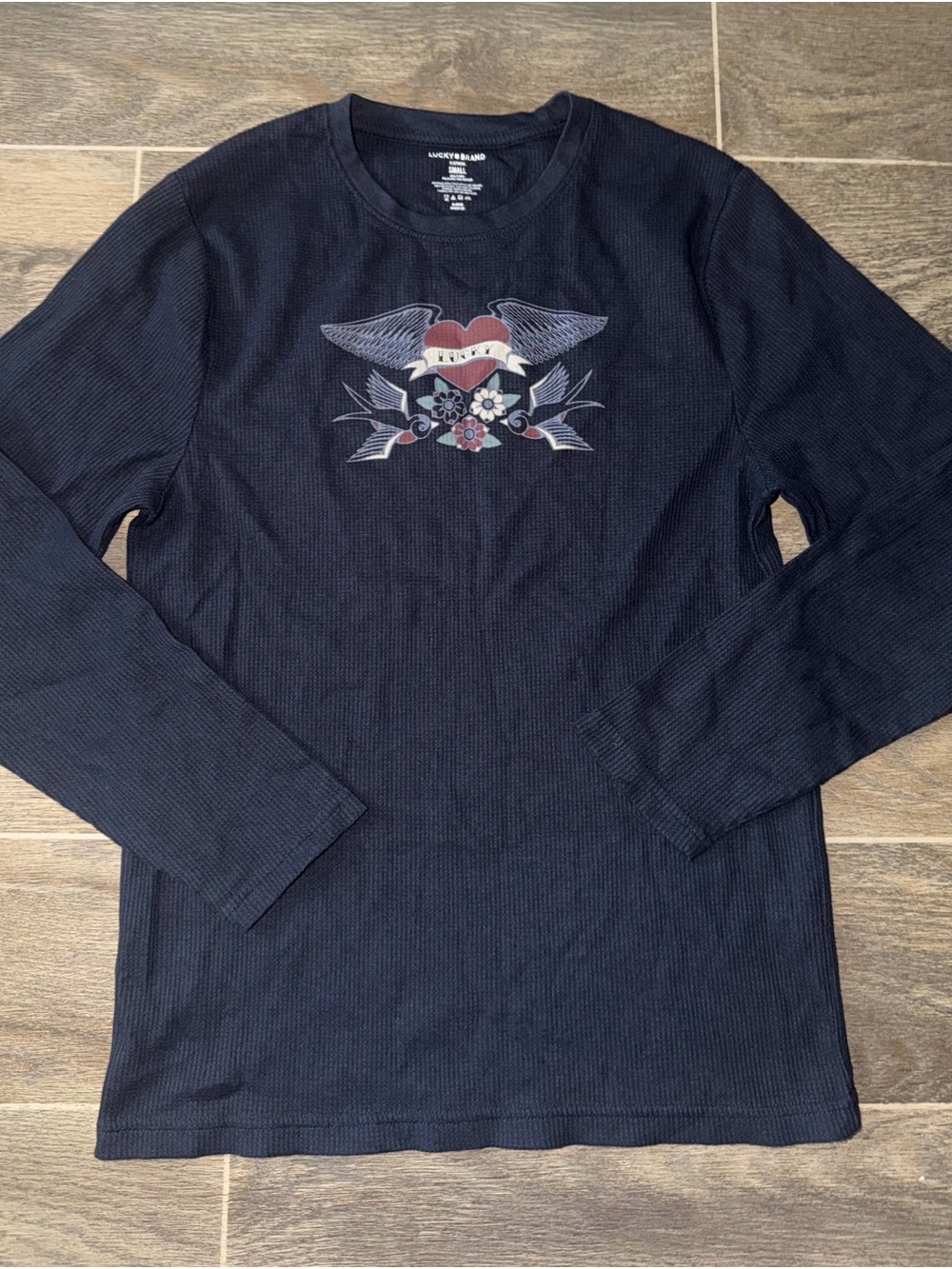 Lucky Brand Navy Long-Sleeve Thermal with Winged Heart Graphic